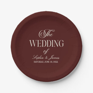 Plato De Papel Elegante Vintage Marfil Burgundy Oscuro Boda