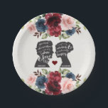 Plato De Papel Elegante Vintage Novela Floral Burgundy Navy Boda<br><div class="desc">MODERNO CONCIERNE CON VINTAGE - platos de papel para boda elegantes con flores de acuarela pintadas a mano en burgundy, azul marino y rosa que se combinan elegantemente con siluetas vintage de Elizabeth Bennet y el Sr. Darcy, dos de los personajes más queridos e icónicos de la literatura inglesa, de...</div>