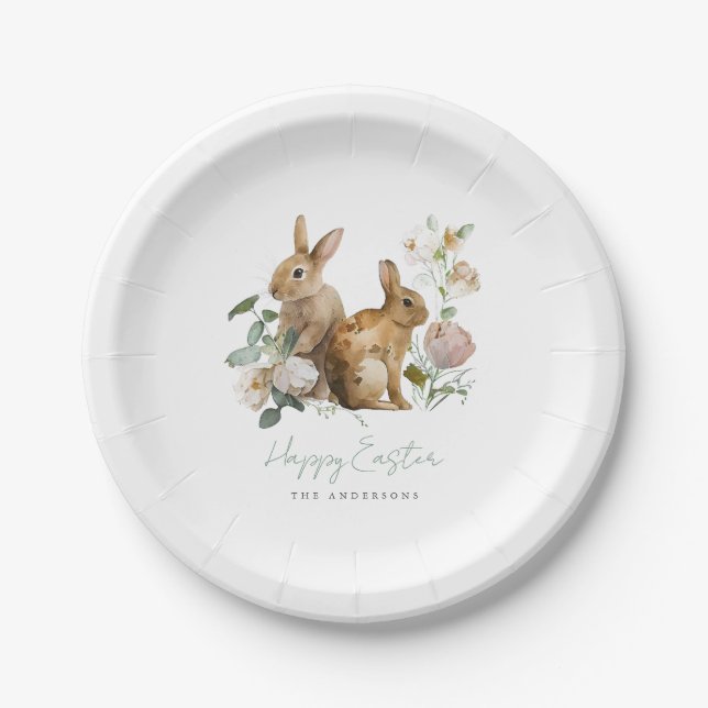 Plato De Papel Elegante Watercolor Floral Easter (Anverso)