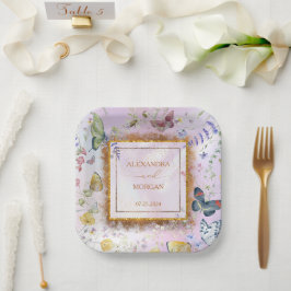 Plato De Papel Elegante Whimsical Wildflower Pink