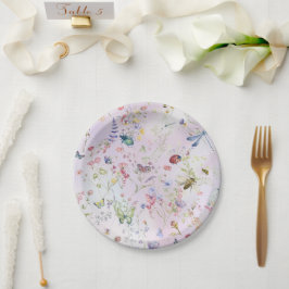 Plato De Papel Elegante Whimsical Wildflower Pink
