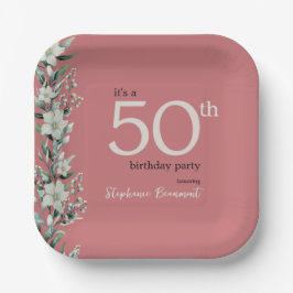 Plato De Papel Elegante Wildflower Pink Sorpresa 50 cumpleaños