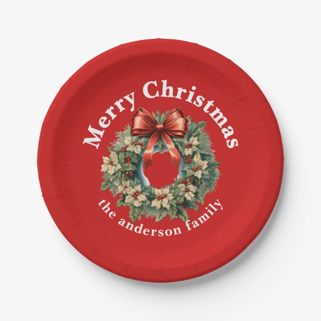 Plato De Papel Elegante Wreath Navidades de acuarela (Anverso)