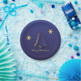 Plato De Papel Elegante y elegante árbol de Navidad azul dorado
