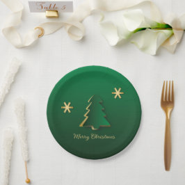 Plato De Papel Elegante y elegante árbol de Navidad verde dorado