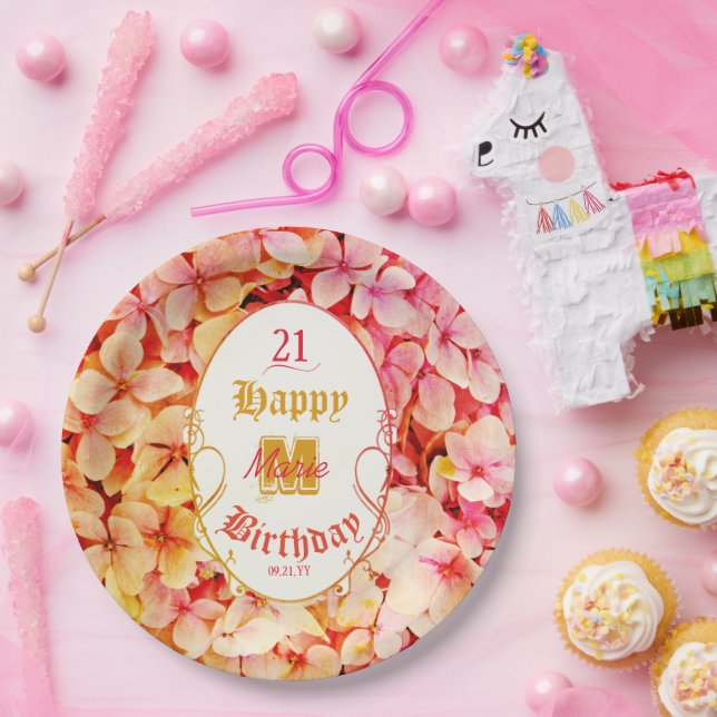 Plato De Papel Elegante y florido Fiesta 21 de cumpleaños (Fiesta)