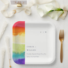 Plato De Papel Elegante y minimalista Boda del arcoiris del orgul
