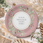 Plato De Papel Elegante y personalizada vegetación de oro Rosa<br><div class="desc">Con delicadas hojas de acuarela suave sobre un fondo polvoriento rosa, este plato de papel botánico de moda puede ser personalizado con su mensaje especial en texto elegante. Perfecto para bodas, duchas de novias, duchas para bebés, bautismo, fiestas de compromiso, celebraciones de aniversario y reuniones de cumpleaños. Diseñado por Thisisnotme©...</div>