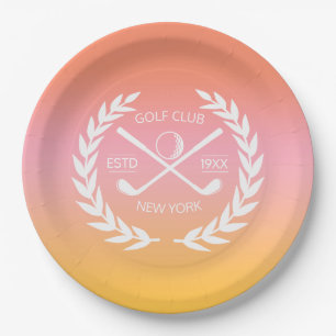 Plato De Papel Elegante y personalizada Wreath Club de Golf Gold