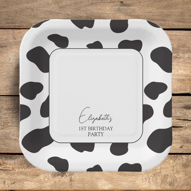 Plato De Papel Elegante y simple fiesta de cumpleaños de vaca bla (Subido por el creador)