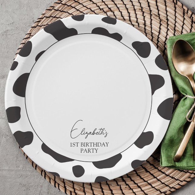 Plato De Papel Elegante y simple fiesta de cumpleaños de vaca bla (Subido por el creador)