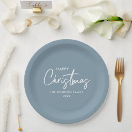 Plato De Papel Elegante y simple Navidades Blue Happy