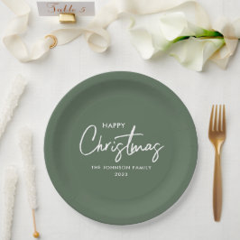 Plato De Papel Elegante y simple Navidades verdes felices