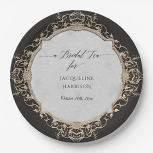 Plato De Papel Elegante y vintage té barroco negro y dorado de no