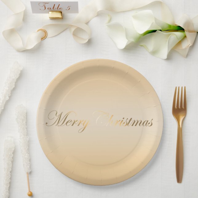 Plato De Papel Elegantemente suave dorado vacaciones  (Boda)