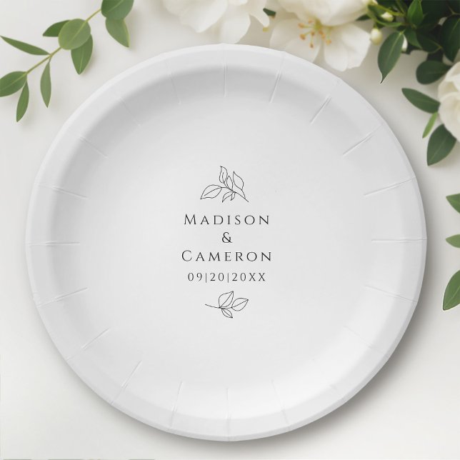 Plato De Papel Elegantes Bodas blancos negros dejan nombres y fec (Subido por el creador)