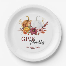 Plato De Papel Elegantes calabazas florales dan gracias