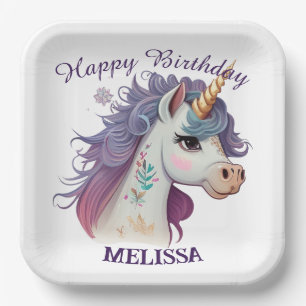 Plato De Papel Elegantes Chicas morado mágico unicornio cumpleaño