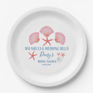 Plato De Papel Elegantes conchas marinas y campanas de boda Ducha