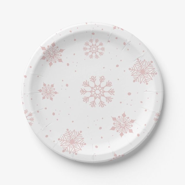 Plato De Papel Elegantes copas de nieve rosadas Winter Wonderland (Anverso)