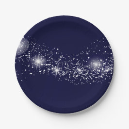 Plato De Papel Elegantes estrellas brillantes en azul marino