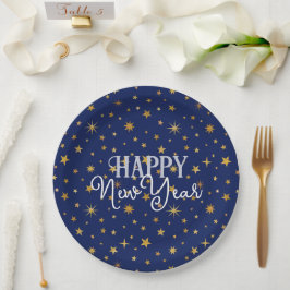 Plato De Papel Elegantes estrellas de Moda azul y oro de la marin