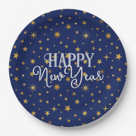 Plato De Papel Elegantes estrellas de Moda azul y oro de la marin