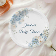 Elegantes flores botánicas azules para baby shower