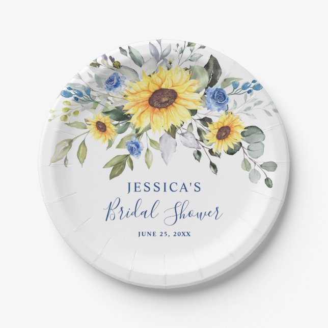 Plato De Papel Elegantes girasoles Eucalyptus Floral Bridal Showe (Anverso)