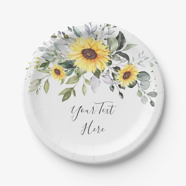 Plato De Papel Elegantes girasoles Eucalyptus Greenery Fiesta (Anverso)