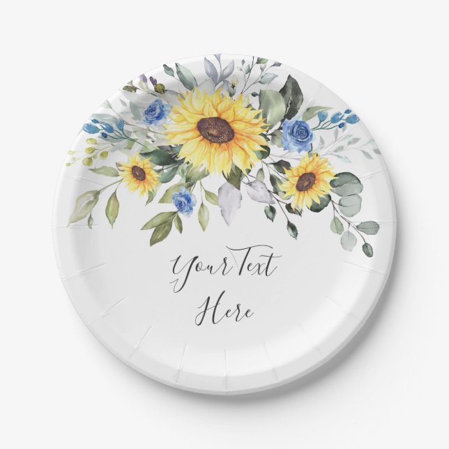 Plato De Papel Elegantes girasoles Eucalyptus Greenery Fiesta (Anverso)