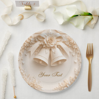 Plato De Papel Elegantes Hochzeitsdesign mit Glocken und Rosen