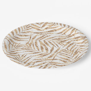 Plato De Papel Elegantes hojas de oro tropical