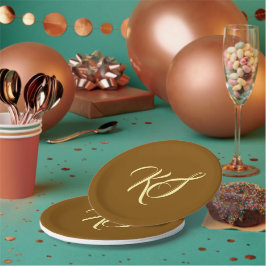 Plato De Papel Elegantes iniciales personalizadas marrones monogr