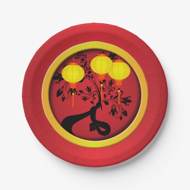 Plato De Papel Elegantes linternas de oro de la serpiente china d (Anverso)