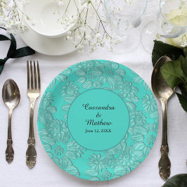 Plato De Papel Elegantes margaritas en Boda turquesa