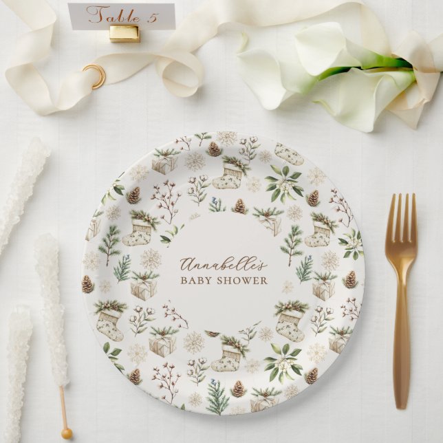 Plato De Papel Elegantes Navidades acuarelas o Baby Shower invern (Boda)
