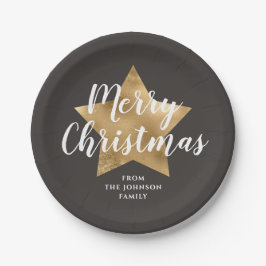 Plato De Papel Elegantes Navidades Brown Gold Star