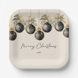 Plato De Papel Elegantes Navidades de acuarela Baubles Fiesta de 