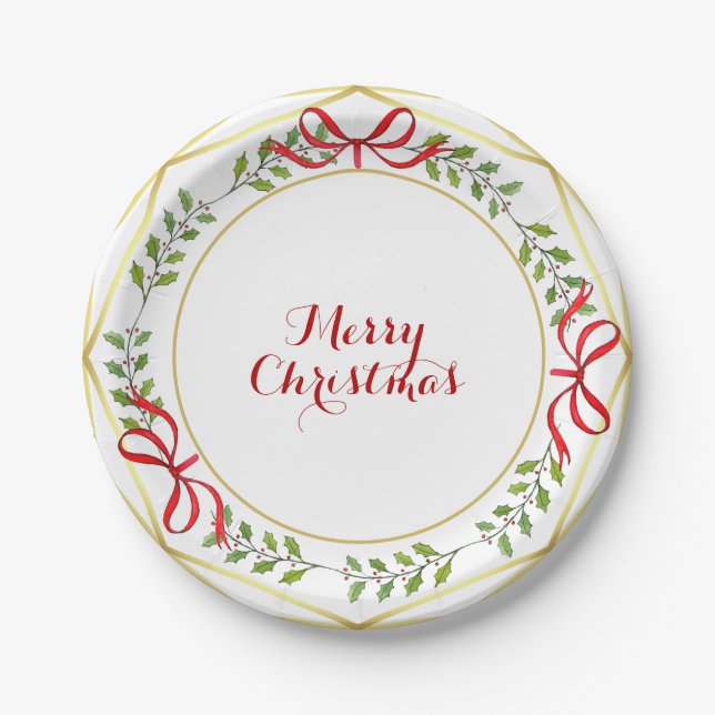 Plato De Papel Elegantes Navidades de acuarela de vacaciones (Anverso)