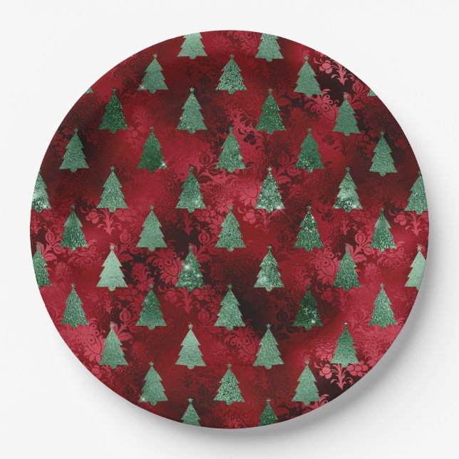 Plato De Papel Elegantes Navidades de Árboles Verdes (Anverso)