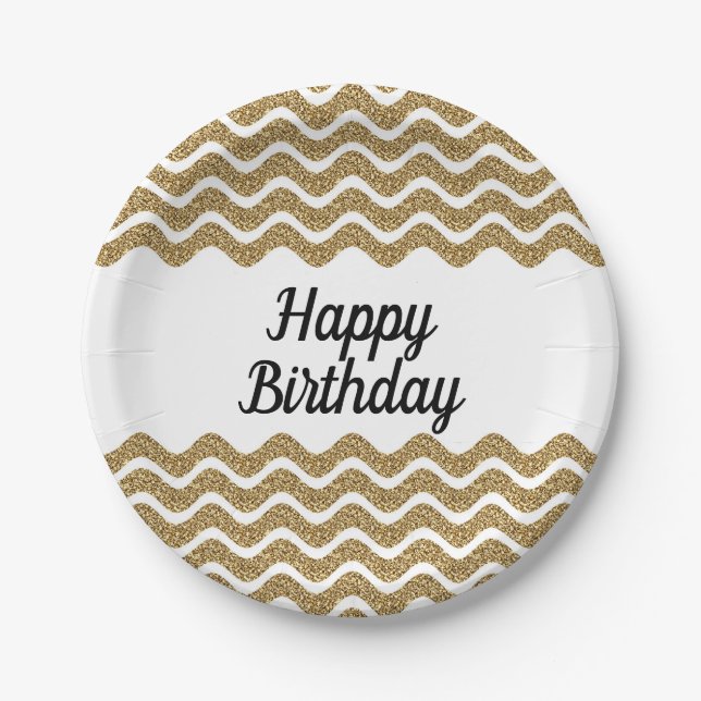 Plato De Papel Elegantes Navidades de Faux Gold Purpurina Stripes (Anverso)