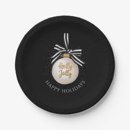 Plato De Papel Elegantes Navidades de Felices Fiestas Bauble Blac