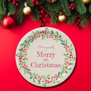 Plato De Papel Elegantes Navidades de Greenery Berries