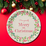 Plato De Papel Elegantes Navidades de Greenery Berries<br><div class="desc">Tener un Navidad de merry con letras rojas de moda está rodeado de manchas acuáticas de verduras y bayas rojas. COINCIDIENDO elementos de nuestra colección.</div>