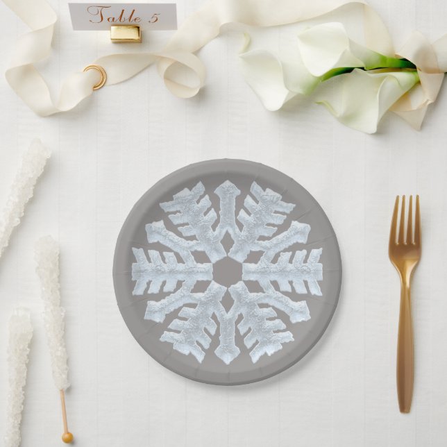 Plato De Papel Elegantes Navidades de gris helado blanco congelad (Boda)