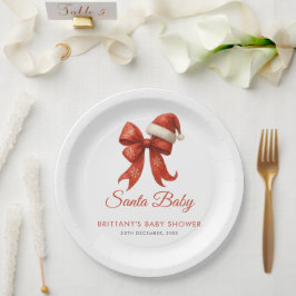 Plato De Papel Elegantes Navidades de Santa Baby Shower Red Bow