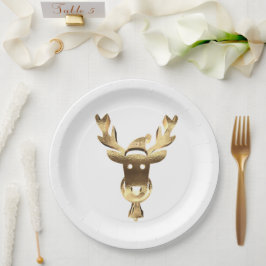 Plato De Papel Elegantes Navidades Faux Gold Reindeer Santa Hat
