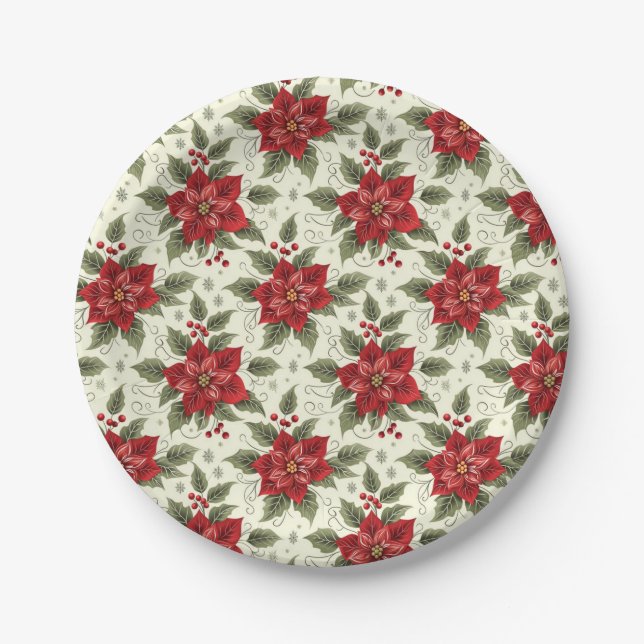 Plato De Papel Elegantes Navidades Fiesta Poinsettia Placas de pa (Anverso)