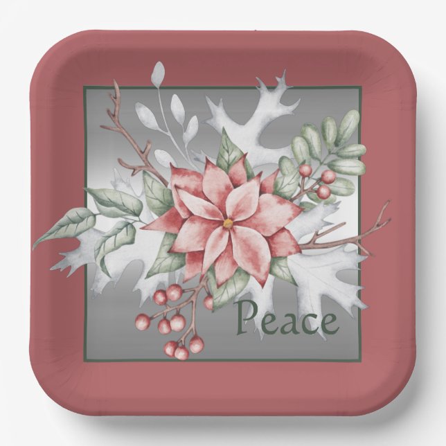 Plato De Papel Elegantes Navidades personalizados de poinsettia d (Anverso)